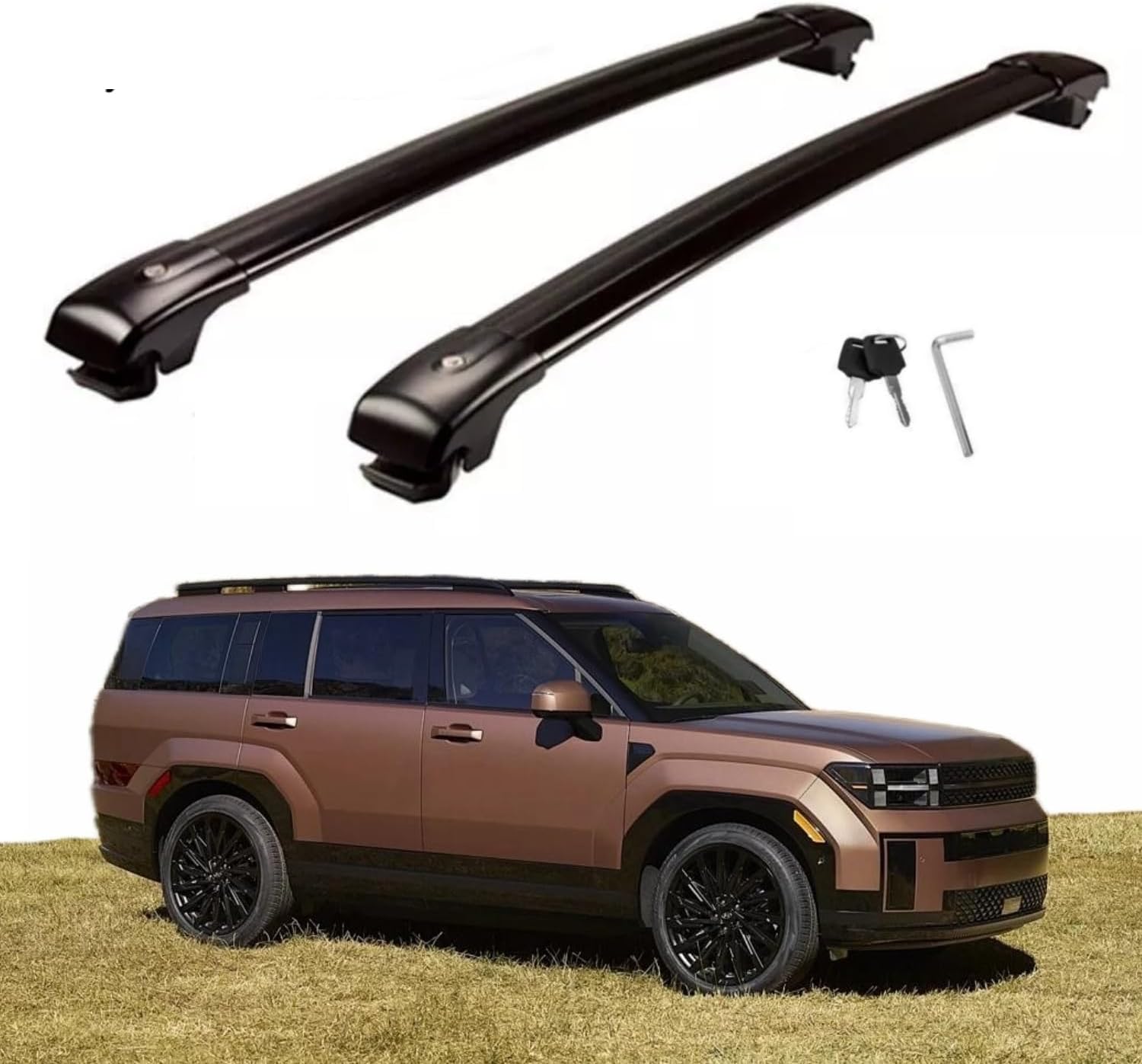 Upgraded Cross Bars Roof Rack Lockable Compatible with Hyundai Santa Fe 2024 2025 Aluminum Crossbars Cargo Carrier（Black）
