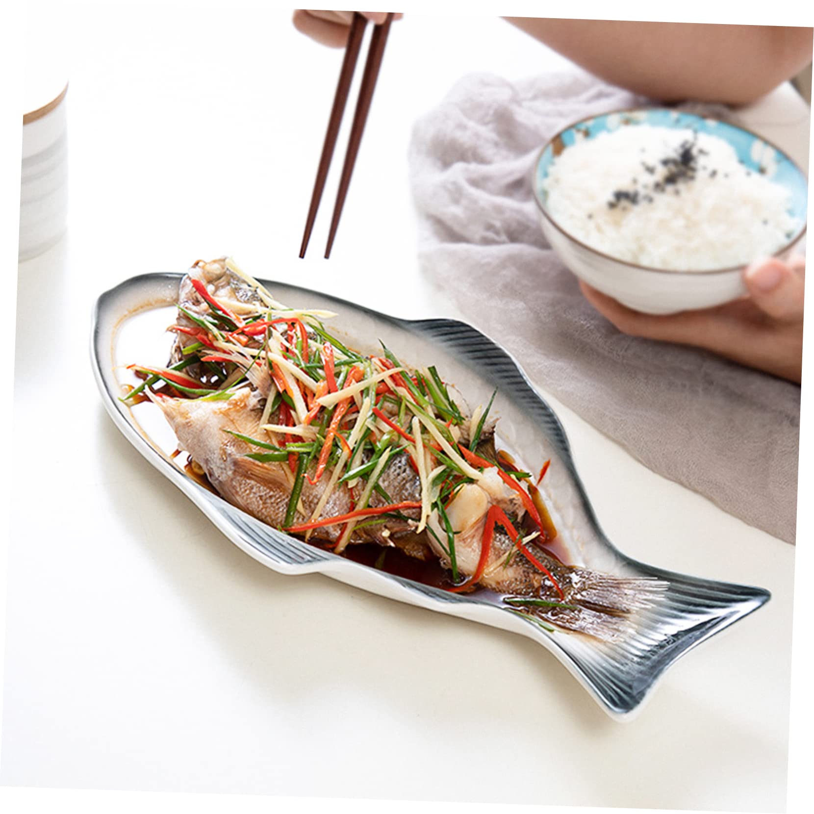 Mikinona Plato de Pescado de Cerámica 38 Cm Verde Intenso para Cocinar al Vapor Resistente al Calor para Uso Doméstico y Restaurante Serviobra Platos Grandes para Mesa