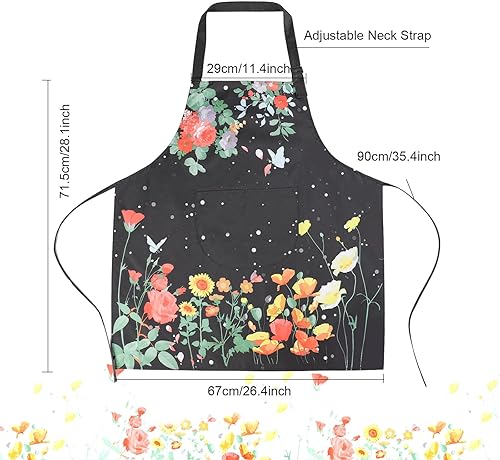 Miniatura 2 de Delantal para mujer con bolsillos, 2 delantales florales impermeables con correa ajustable para el cuello para cocinar, hornear, jardinería,