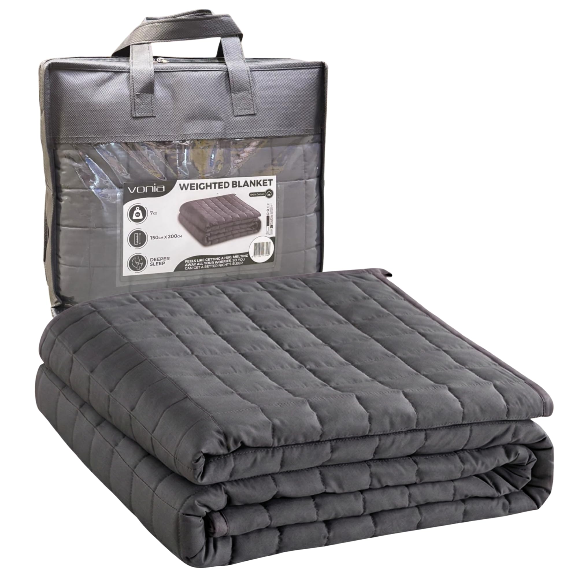 Vonia Coperta Ponderata Per Adulti - 7 Kg, Grande Copriletto In Cotone 150X200 Cm Per Alleviare L'Ansia | Coperte Doppie Pesanti Per Letto E Divano - Grigio