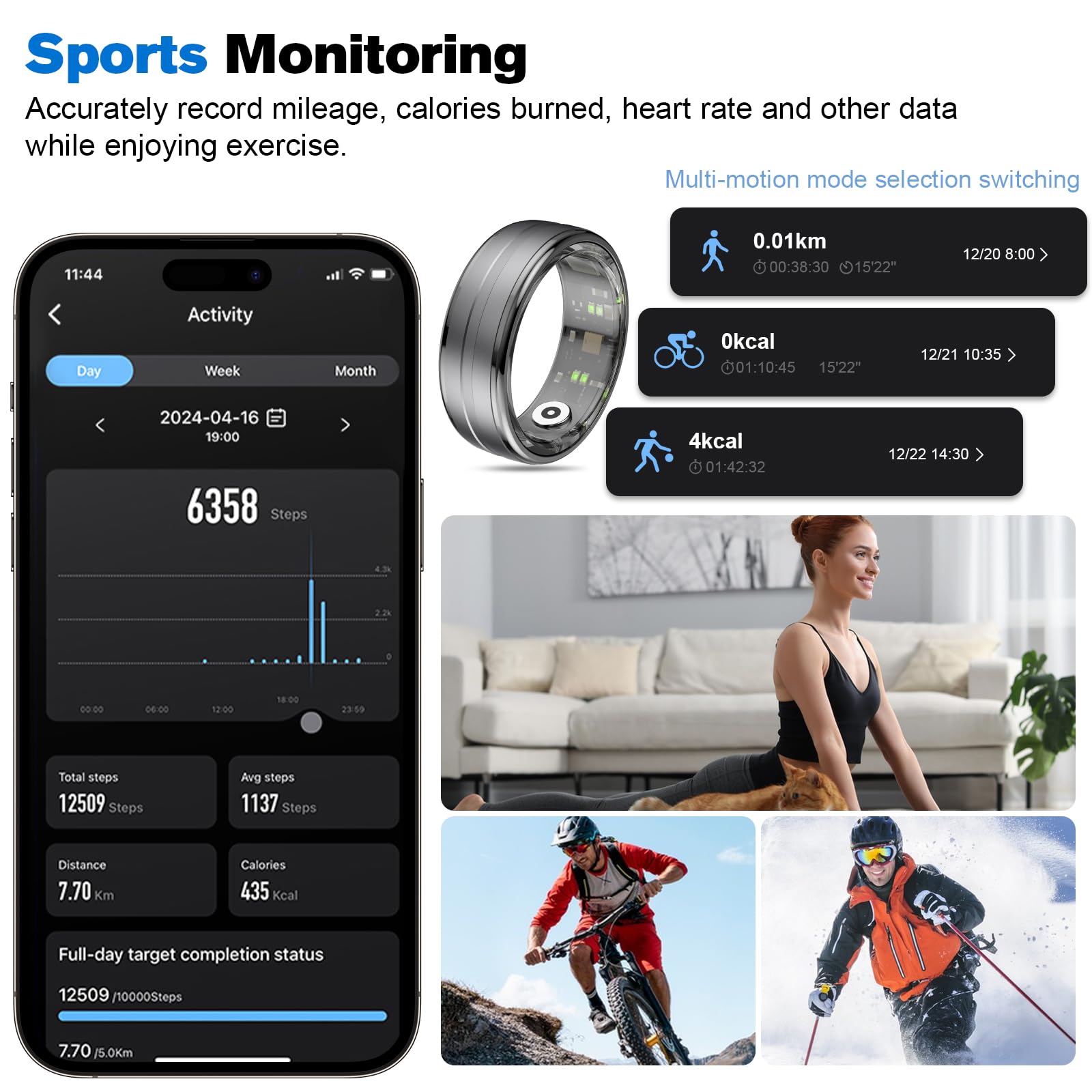 Smart Ring - Rastreador de salud para hombres/mujeres, anillo de fitness, rastreador de sueño, carga rápida para un uso duradero, para ejercicio con podómetro, monitor del sueño, frecuencia