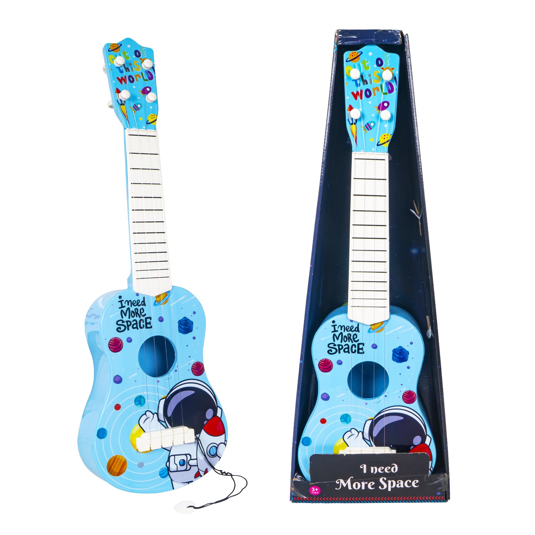 WISHKEY Space Theme Guitar 4 Strings Acoustic Music Toys for Kids, Educational Toy Guitar for Beginners, Musical Instrument, Learning Musical Toy, Sound Toys, Blue, 6+Years, 22" (Pack of 1)-picture-23