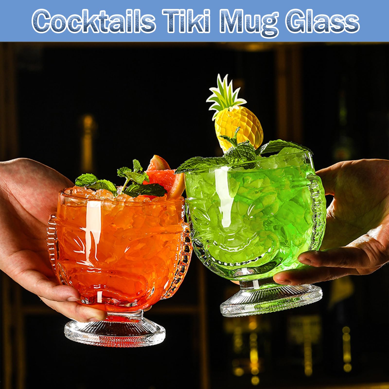 Szklane kubki koktajlowe Tiki – 445 ml szklanki do Martini, szklanki barowe, kieliszki do wina, koktajlowe, naczynia do picia, kubki do domu, na imprezę, do baru, whisky, piwa, mrożonej kawy,
