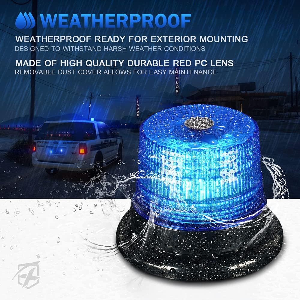 Xprite Blue LED Rooftop Beacon Strobe Light w/Magnetic Base Warning Safety Police Flashing Lights for Law Enforcement Vehicles Forklift Trucks Golf Carts UTV ATV Snowplows Firefighters Volunteer EMS