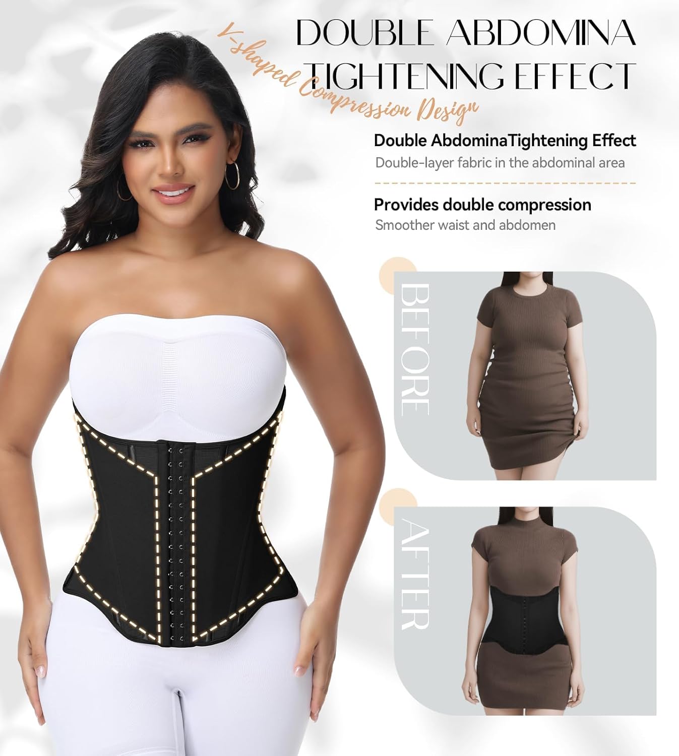 SHAPSHE Waist Trainer For Women Tummy Control Corset Waist Cincher Shapewear Workout Faja Body Shaper With Hooks Black