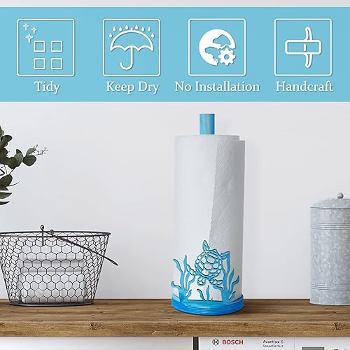 Miniatura 2 de Soporte para toallas de papel de playa, soporte para toallas de papel de madera náutica, tortuga marina, pulpo, hierba, océano, dispensador de