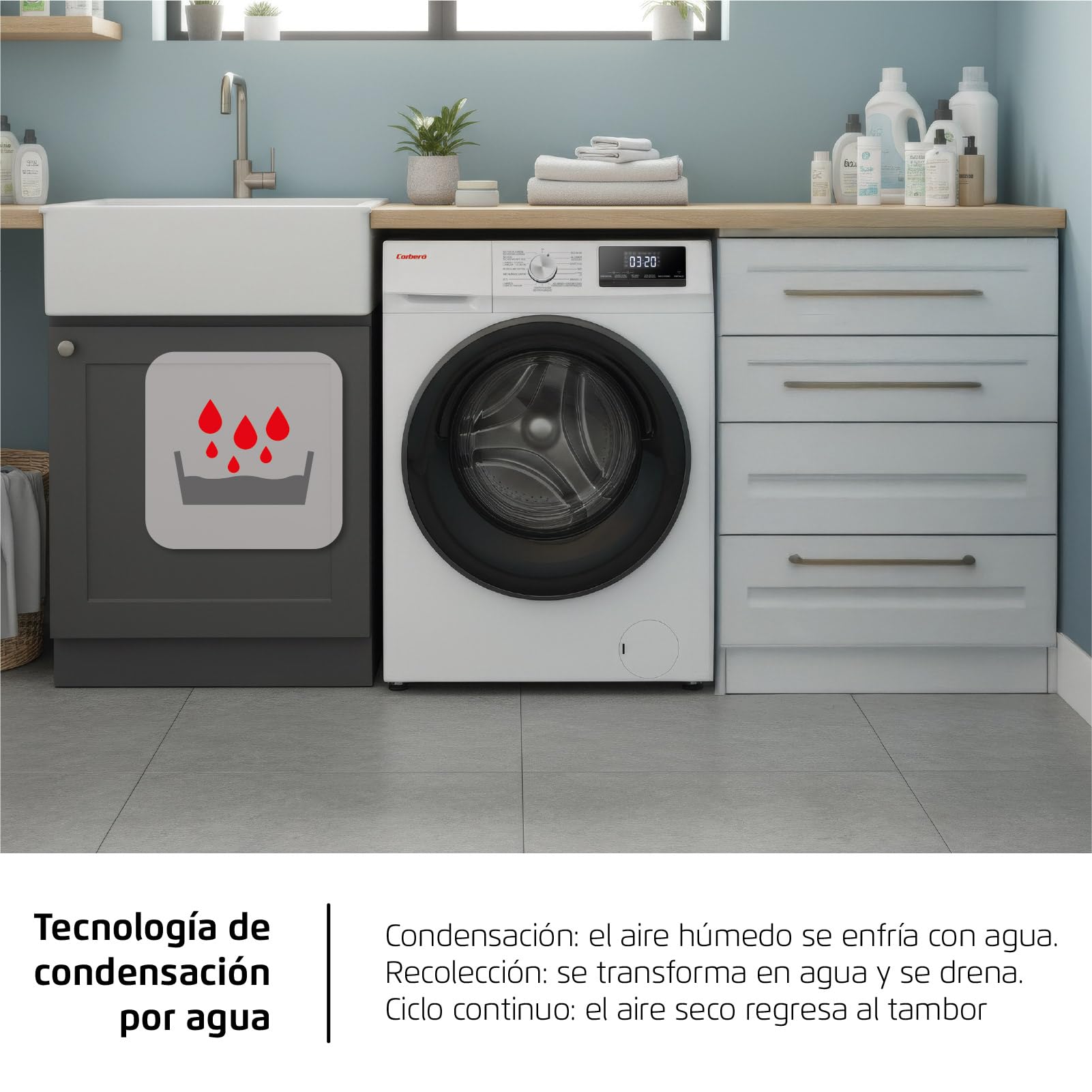 Corberó - Lavadora Secadora Carga Frontal | CLSH1066VIN | 10 kg / 6 kg | 1400 rpm | Motor Inverter | 15 Programas | Lavado Jet y Función Vapor | Función Antialérgico| Programa rápido | Blanco