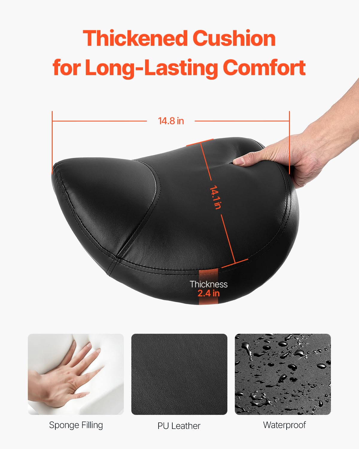 VEVOR Sattelhocker Rollhocker 204 kg belastbarer höhenverstellbarer (55-71 cm) Drehhocker Arbeitshocker, ergonomischer verdickter PU-Leder-Drehsattelstuhl für Salon Spa Massage Klinik, Schwarz