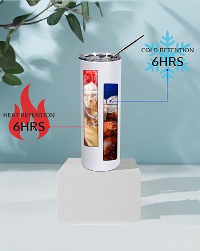 Miniatura 5 de OFFNOVA Vaso de acero inoxidable con purpurina blanca de 20 onzas, paquete de 2 con tapa y pajita, vaso de sublimación para café en blanco, doble