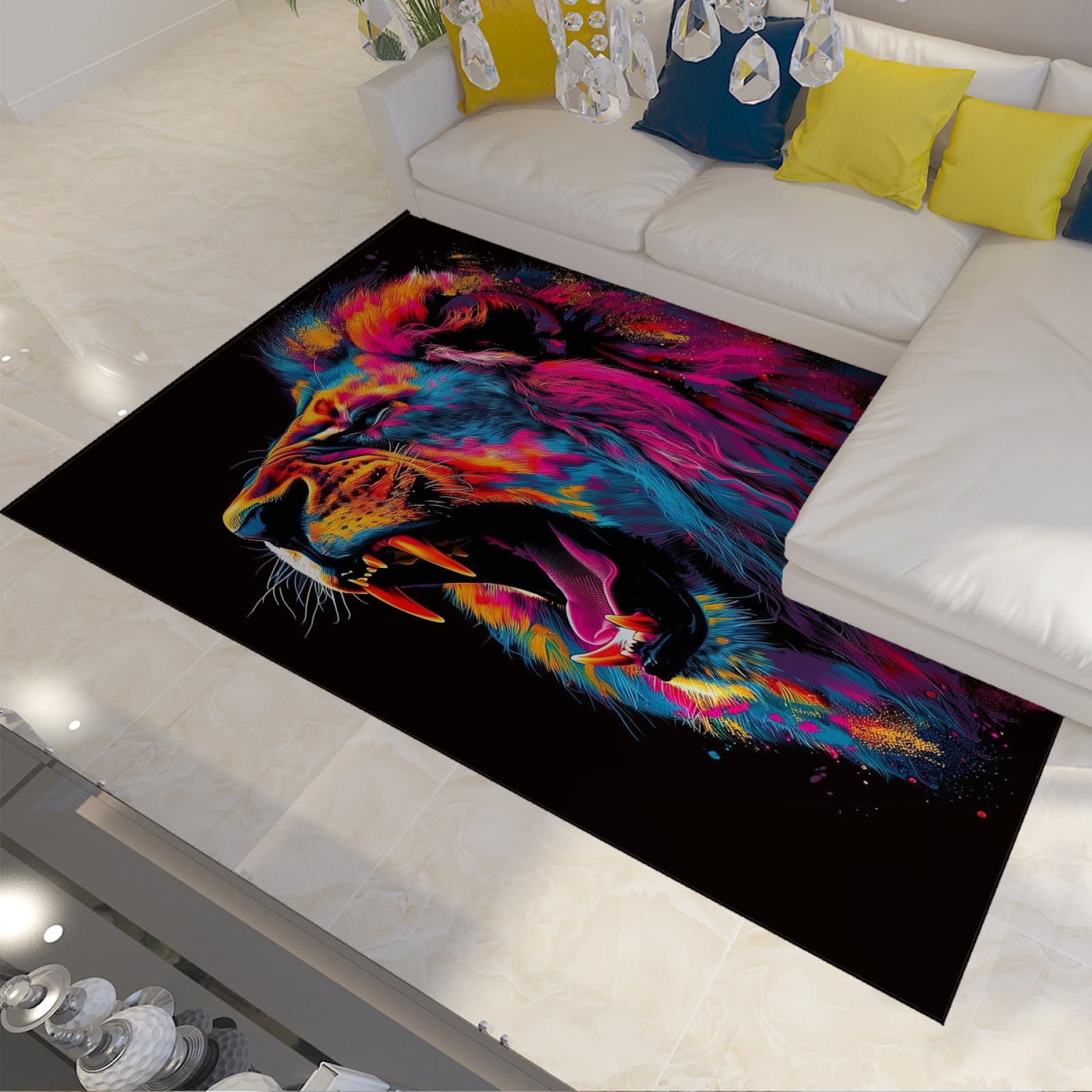 Tapis lion rugissant noir pour chambre d'enfant doux et antidérapant 180x270cm