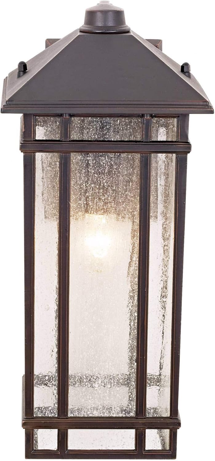 Bronze 19" Arts and Crafts Outdoor Wall Light with Seedy Glass