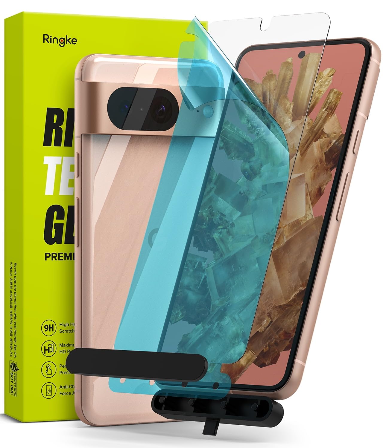 Ringke Full Cover Tempered Glass Screen Protector Compatible with Google Pixel 8, Premium 9H Hardness Shatterproof Coverage Tempered Glass Protective Film with Installation Kit- 2 Pack