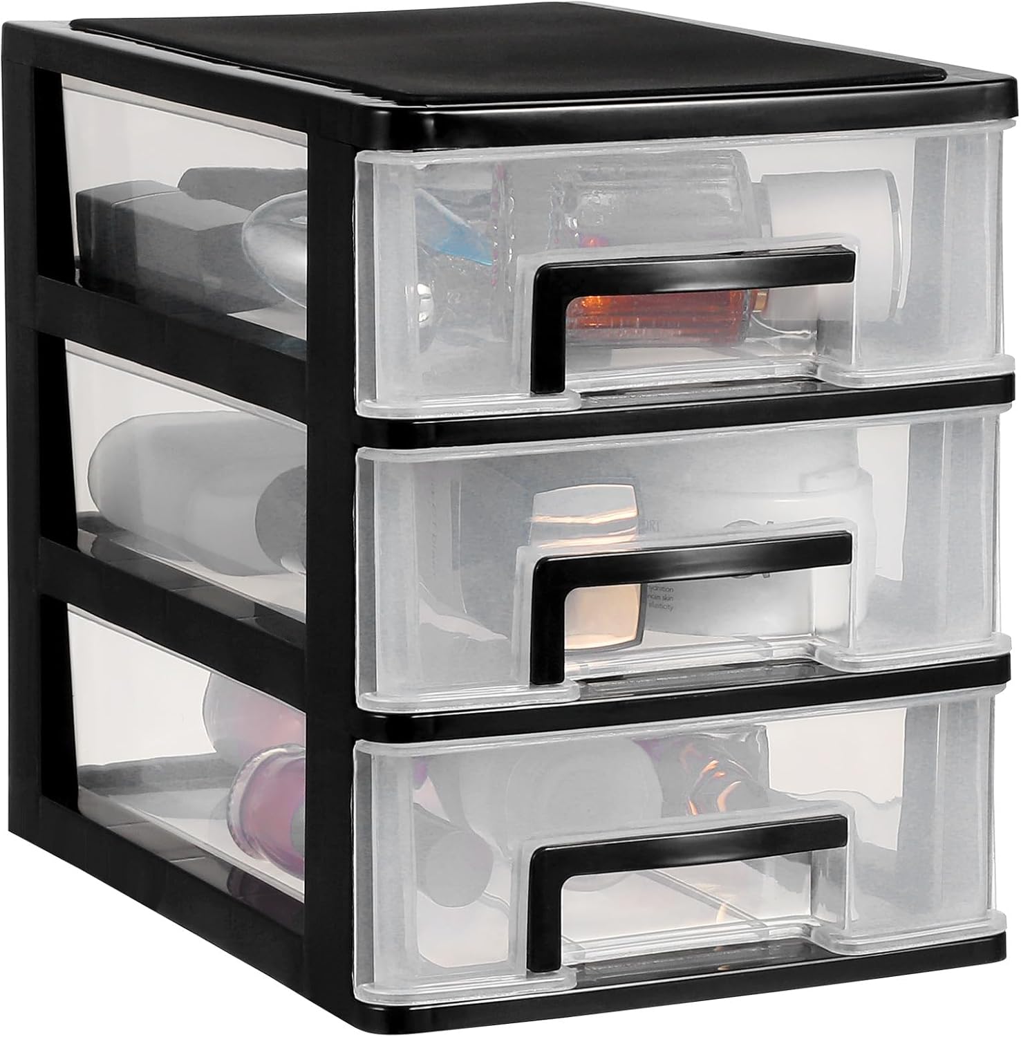 STOBOK 3 Layers Transparent Desktop Drawer Organizer Plastic Mini Cosmetics Storage Box Sundries Holder for Office Home