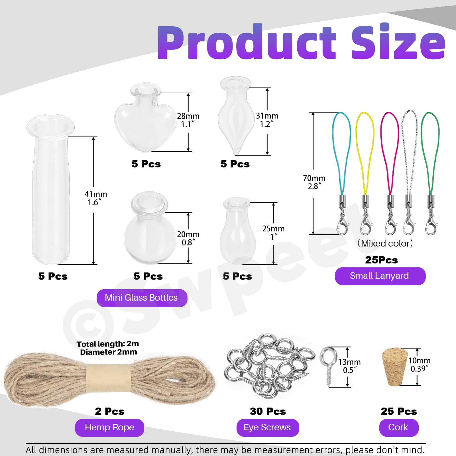 Swpeet 82Pcs 5Shapes Mini Glass Bottles with Cork Stoppers, Eye Screws, Twine and Lobster Claw Clasps Assortment Kit - Image 2