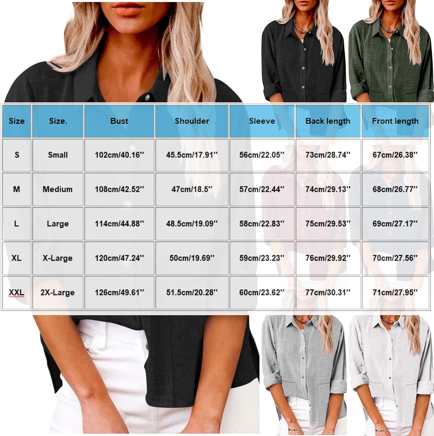Womens Cotton Linen Button Down Shirt Casual Long Sleeve Classic Lapel Blouses Loose Fasion Work Tops with Pockets