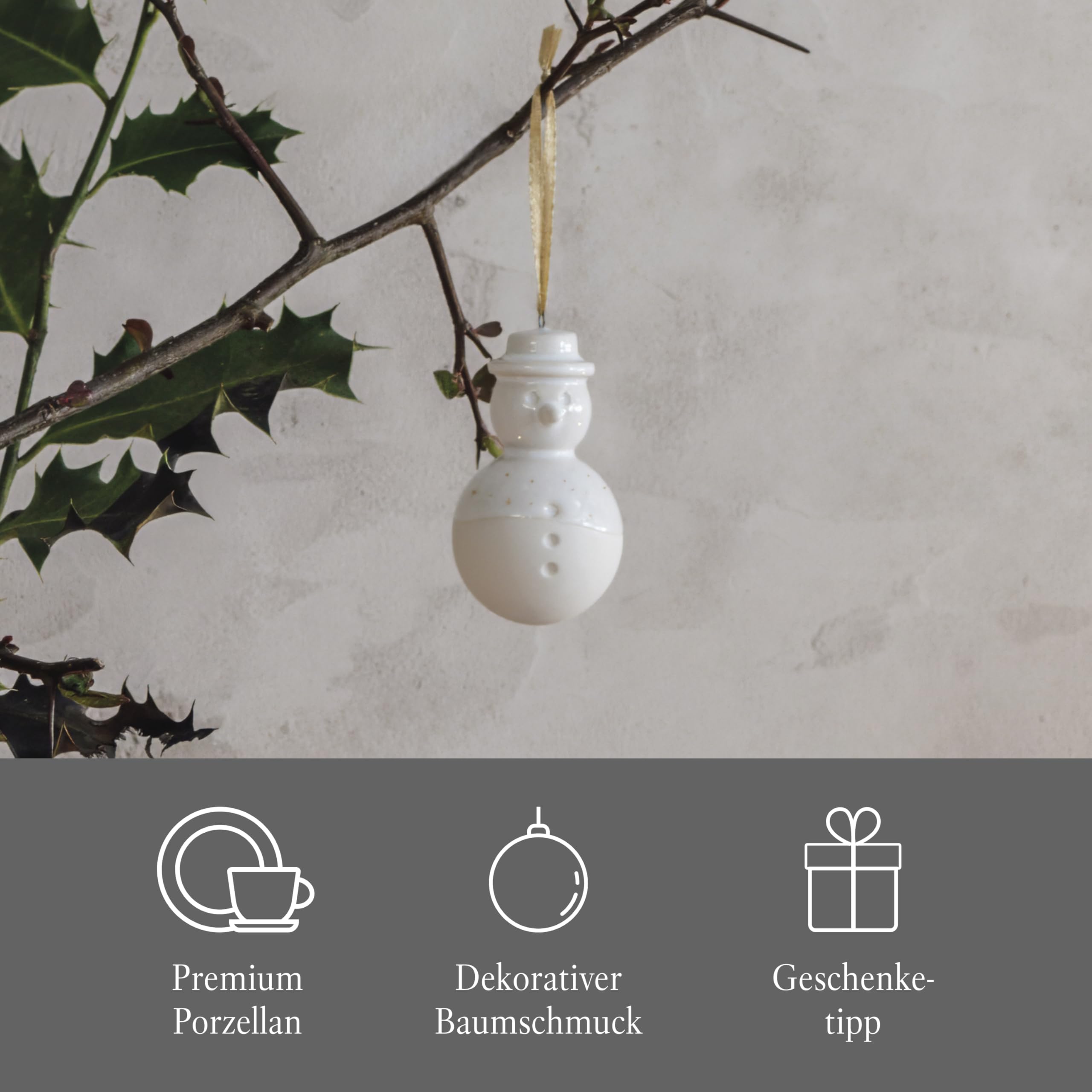 like. by Villeroy & Boch – Winter Glow ozdoba bałwanek, dekoracja świąteczna z porcelany Premium, ozdoba choinkowa, 4,5 x 4,5 x 8 cm