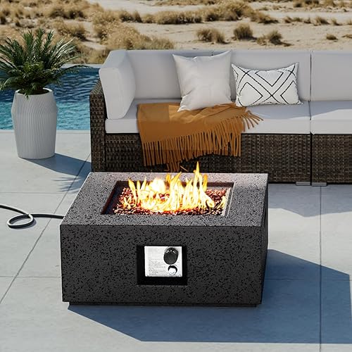 COSIEST Mesa de centro para fogata de propano para exteriores, base cuadrada de óxido de magnesio de 28 pulgadas, calentador de patio con quemador