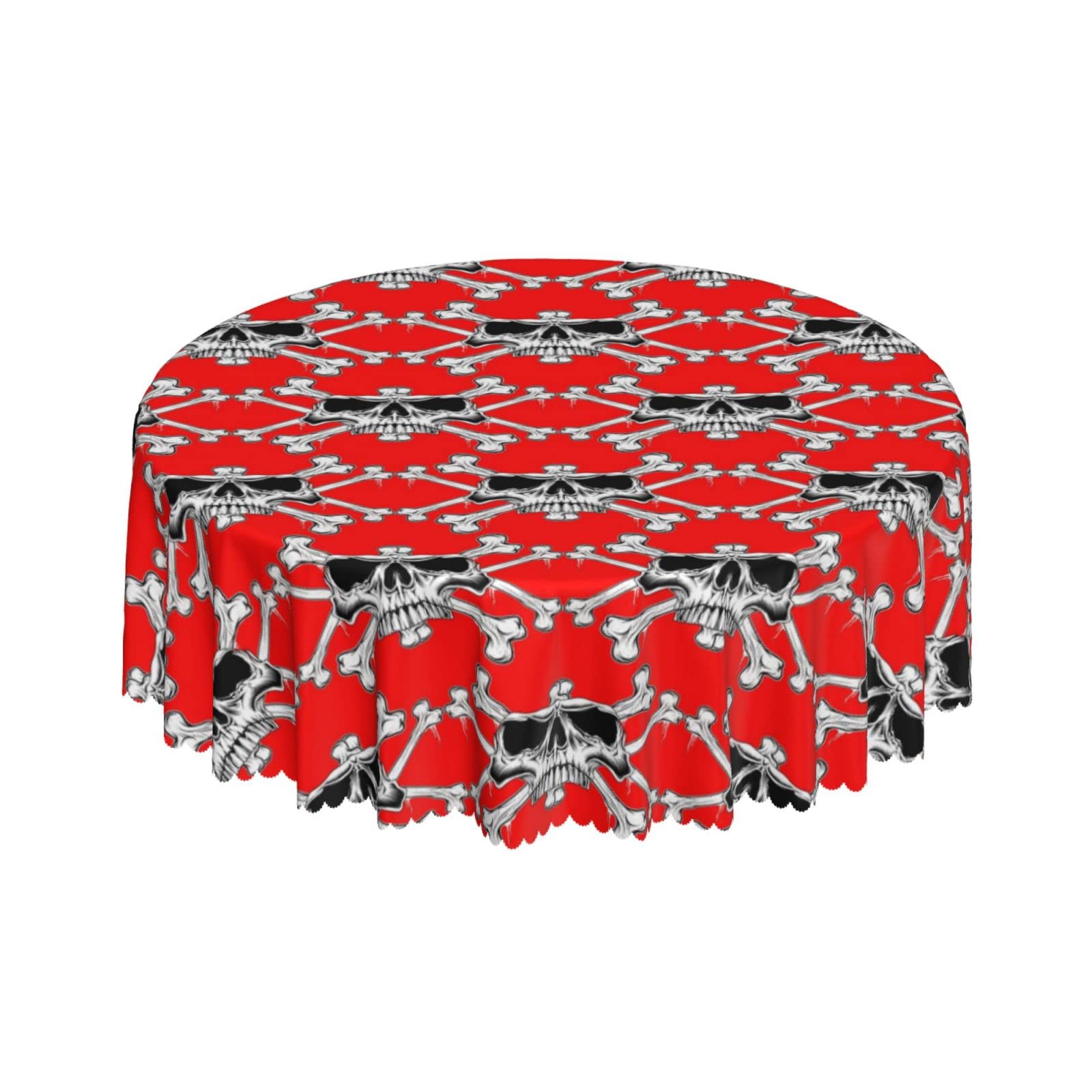 Lsjuee Skulls Red Round Tablecloth 60 Inch Printed Washable Tablecloth for Dining Party Holiday Fall Home Decorative