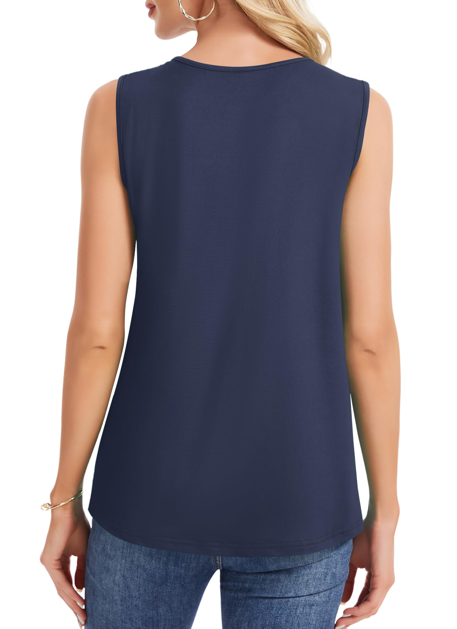 PLMOKEN Damski tank top, na lato, długi top, okrągły dekolt, bez rękawów, elegancka koronka, t-shirty, bluzki