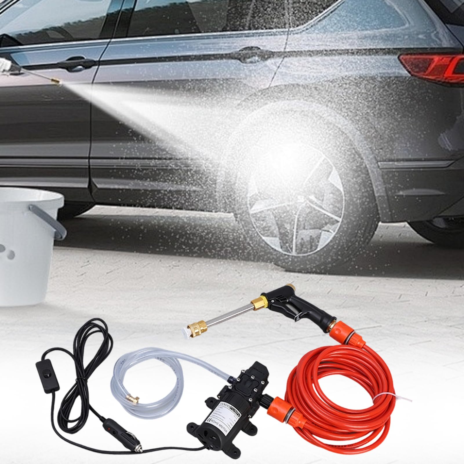 Limpiador a Presión para Coches con Manguera y Pulverizador de Bomba de | Kit Lavado Coches 12V con Depósito Espuma Para camiones, coches, exteriores, patios, jardines, paredes, suelos, limpi