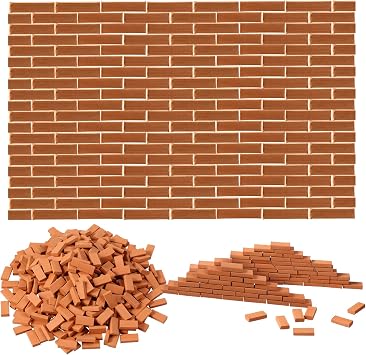 Civaner 350 Pcs Mini Bricks for Landscaping Building Construction Wall Bricks Small Miniature Tiny Clay Model for Crafts Fake Blocks for DIY Dollhouse Christmas Village Garden, 1/35 ScaleRed