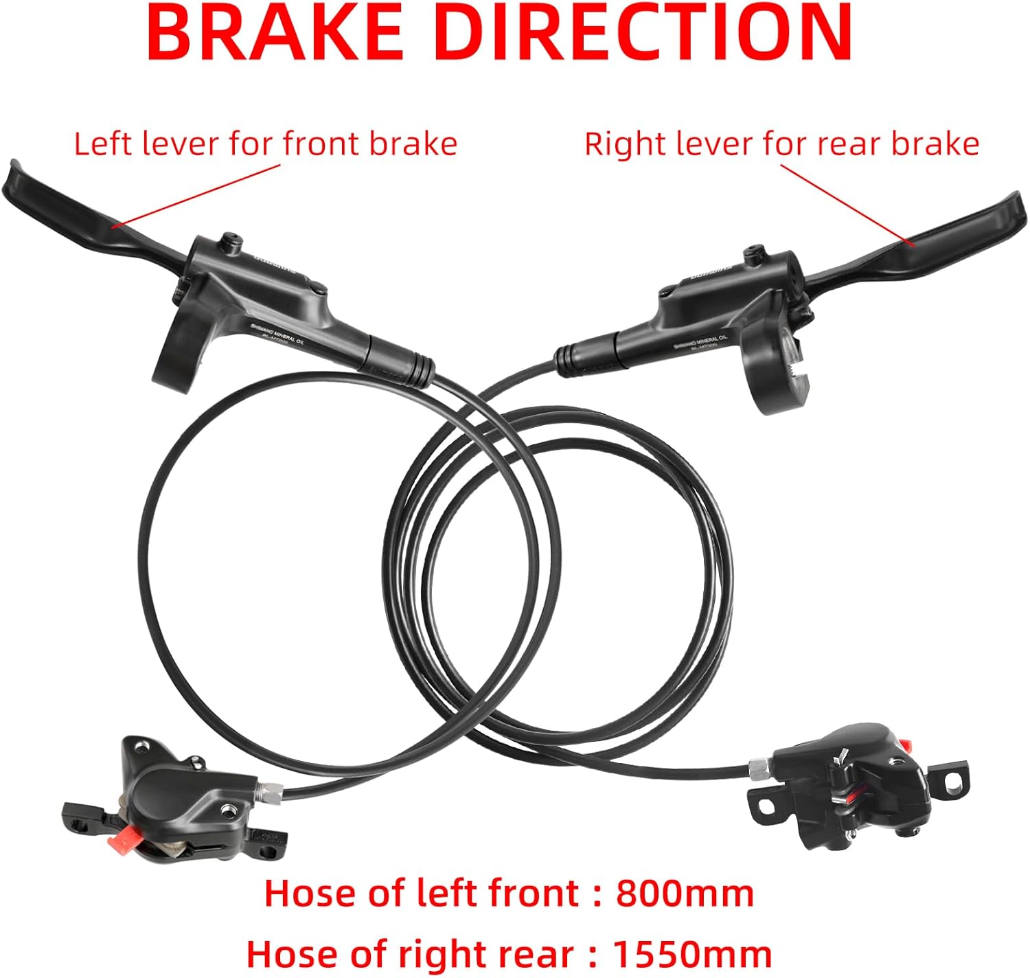 MT200 MTB Hydraulic Disc Brakes Set Left Front 800mm Right Rear 1550mm Mountain Bike Hydraulic Brake Mountain Bike Bicycle Disc Brake 2 Piston