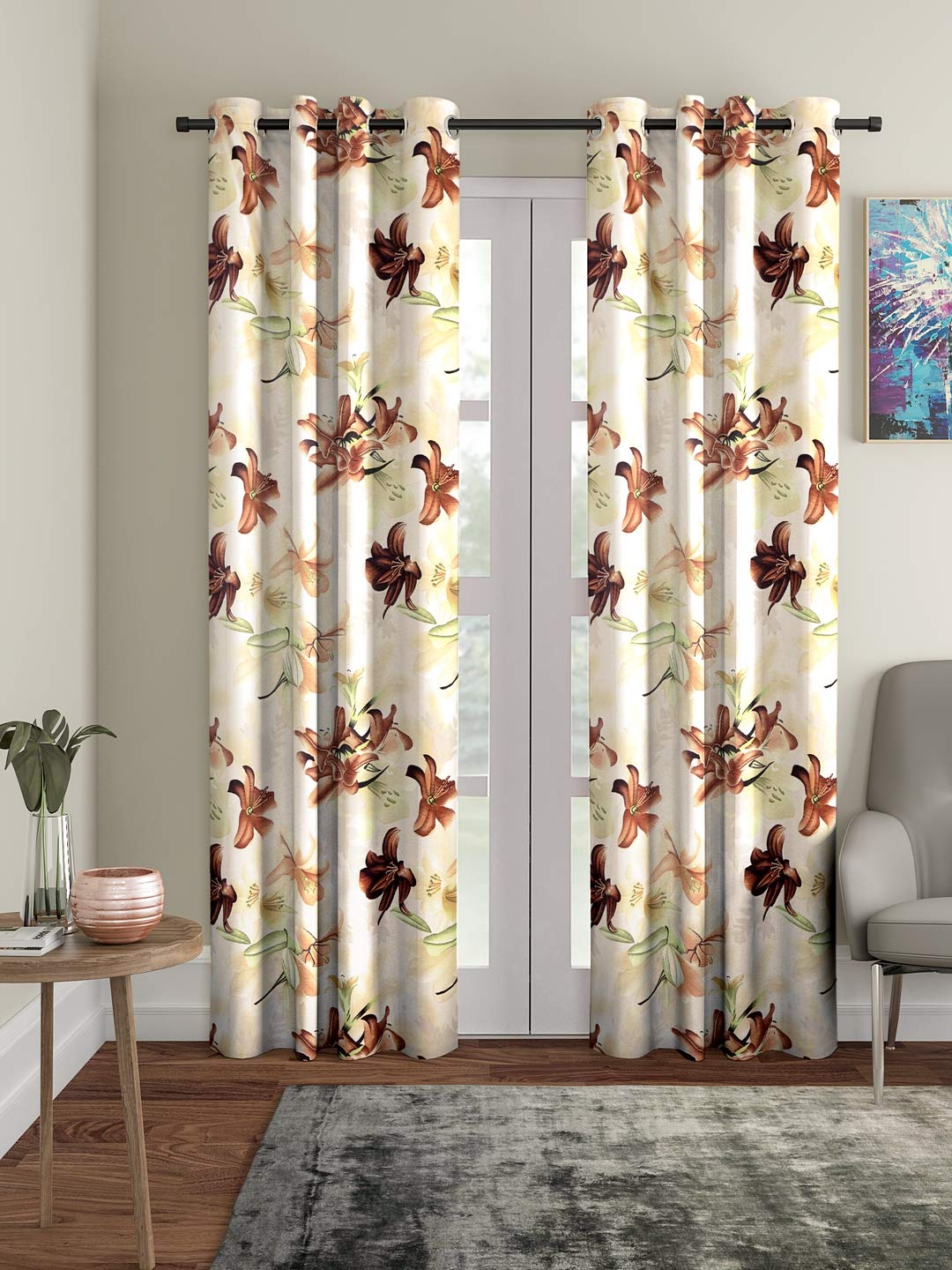 Home Sizzler 3D Flower 4 Piece Brown Long Door Curtain, 9 feet (B0836K62YG) Amazon Price History, Amazon Price Tracker