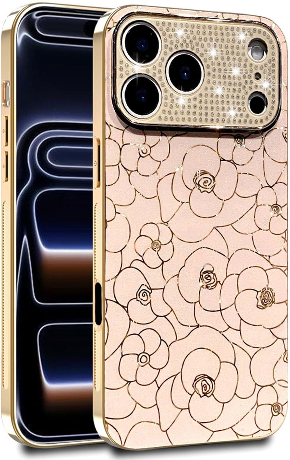 Slim Embossed Floral Phone Case for iPhone 17/17 Air/17 Pro/17 Pro Max, Light Luxury Plated Cover, Shimmering Camera Guard & Anti-Yellowing(Pink,17)