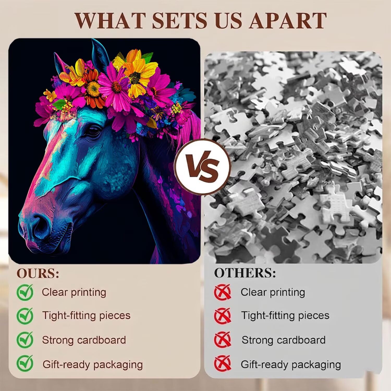 cavallo fiore-2 Puzzle 4000 Pezzi per Adulti, Puzzle in Legno - Collezione Classica con Poster Incluso - Sfida di Concentrazione e Passatempo Antistress, Gioco per Famiglia, 141 x 87 cm f0-659