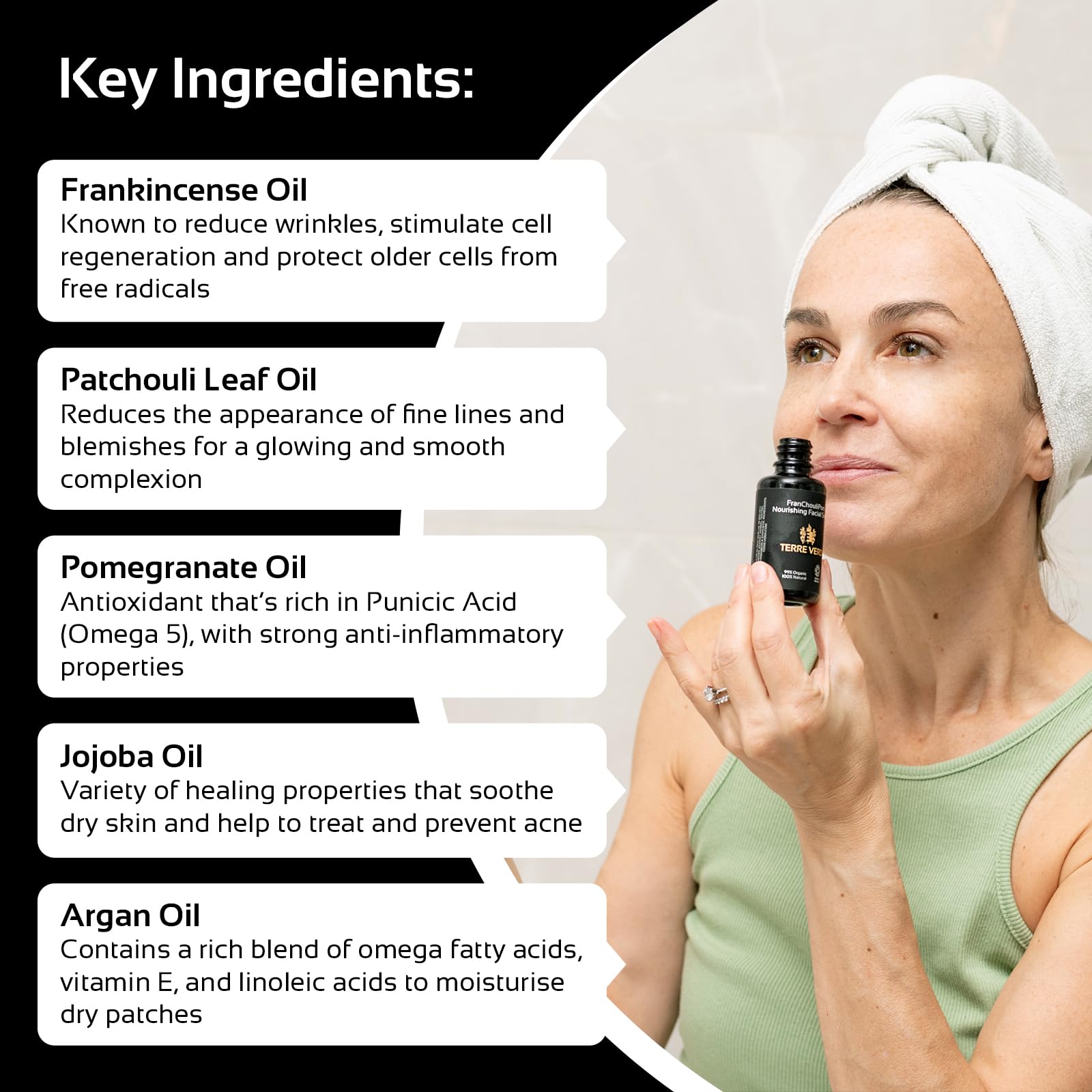 Terre Verdi Certified Organic Face Serum, FranChouliPom, Vegan Facial Serum, Anti Aging Face Serum & Face Oil with Argan Oil - Image 3