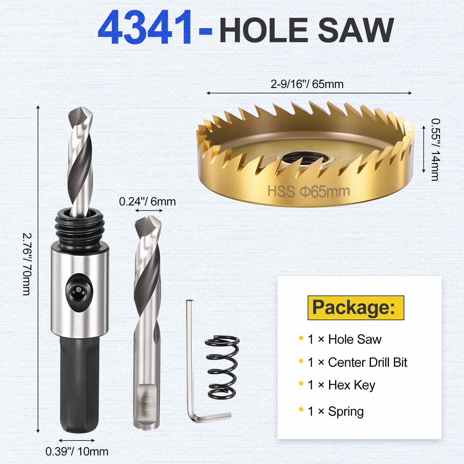 DTGN 2-9/16" Hole Saw 4341 High Speed Steel - 65mm Hole Cutter - Good for Thin Metal/PVC/Acrylic/Plastic/Wood Board - Gold - Image 2