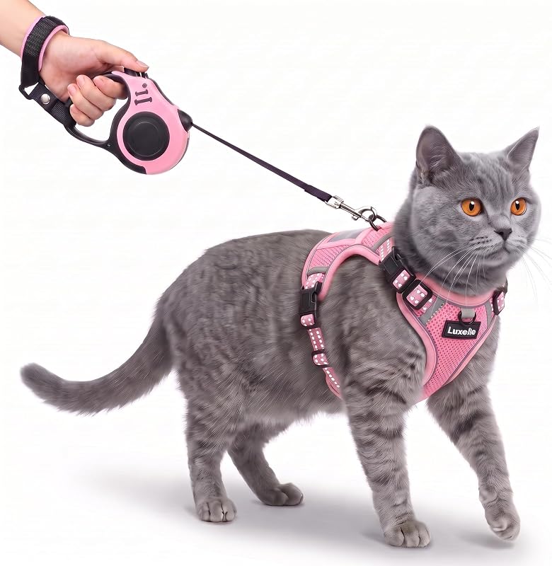 Peitoral para Gatos Luxelle com Guia, Ajuste em 4 Direções e Faixas Refletivas 360°