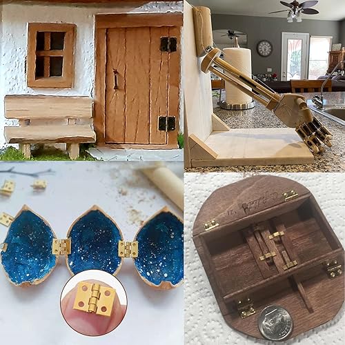 Miniatura 4 de Honbay Bisagras de casa de muñecas en miniatura, joyero, accesorios de hardware pequeño con 200 tornillos (dorado)