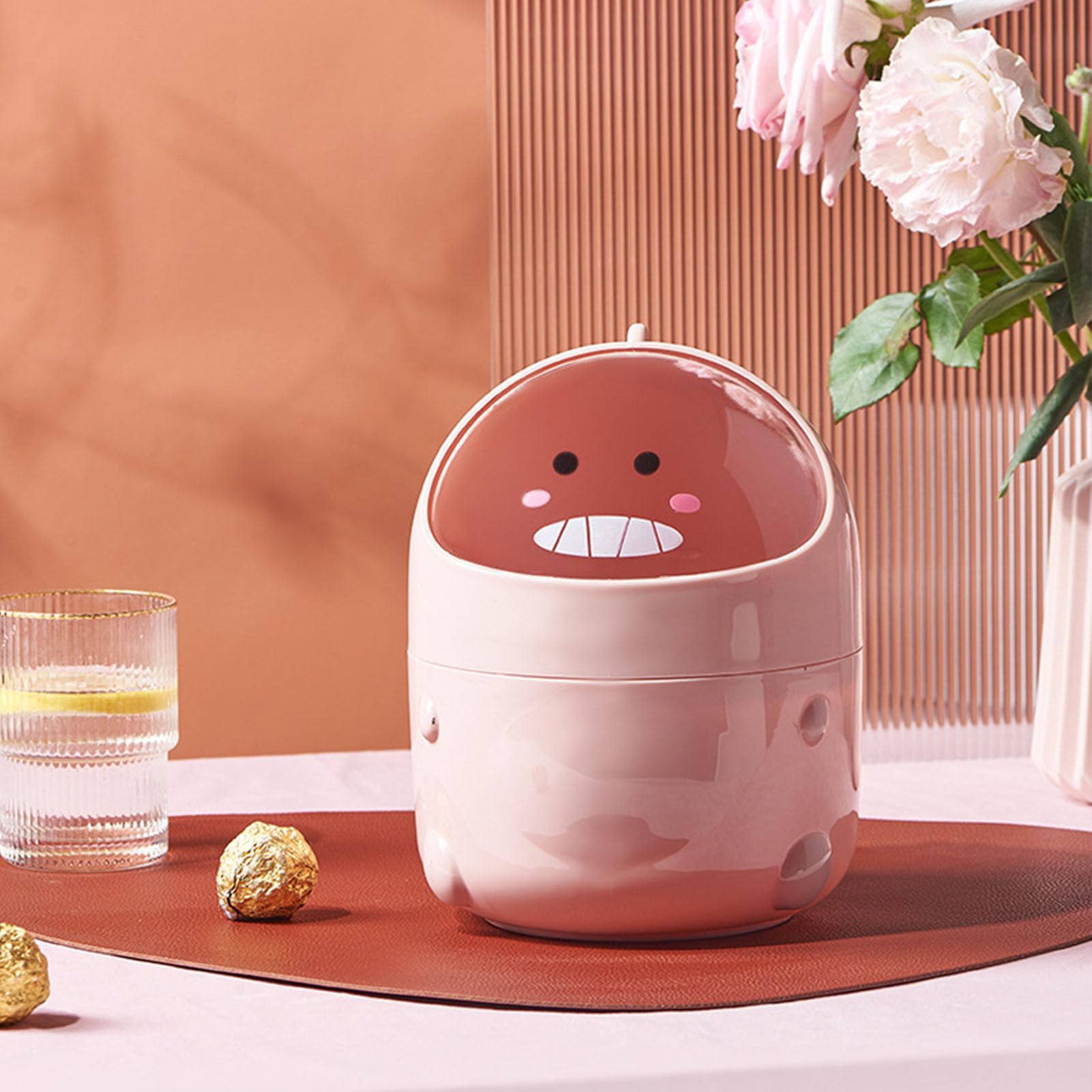 Poubelle De Bureau Dinosaure Mignon - Mini Corbeille Avec Couvercle - Fond Antidérapant - Pour Bureau, Chambre, Cuisine
