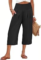 ANRABESS Women's Capri Pants Summer Loose Flowy High Waisted Smocked Palazzo Cropped Trousers Beach Lounge