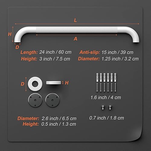 Miniatura 2 de Barras de agarre de ducha de níquel cepillado satinado de 24 pulgadas con agarre moleteado antideslizante, pasamanos de equilibrio de seguridad de