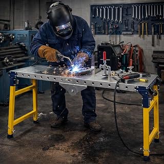 1200LB Work Platform, 5-Speed Height Folding Welding Table, 65" L X 12" W Galvanized Welding Table Top, Alloy Steel Portable Work Bench with 360° Casters, Folding Work Table for Workshop