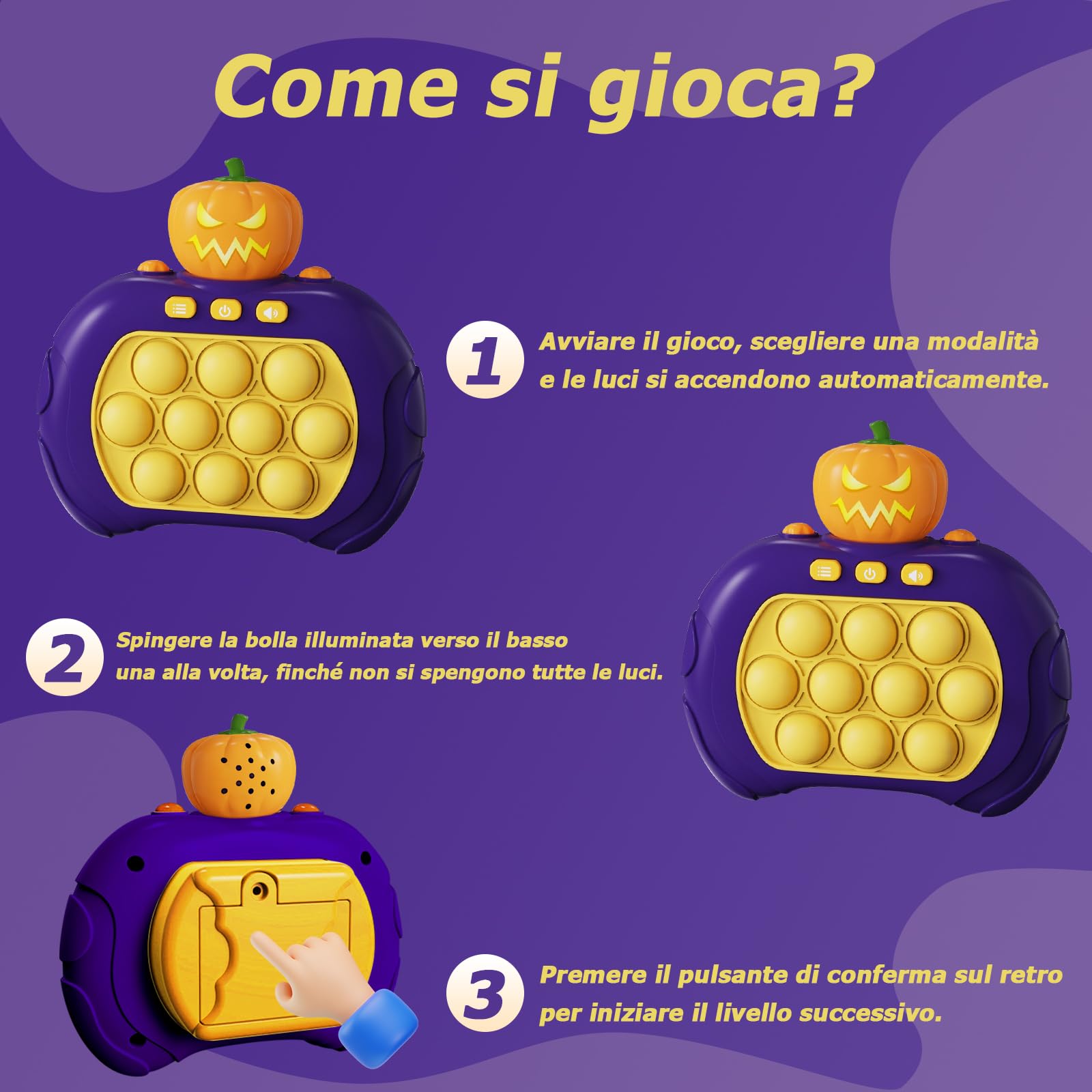 Halloween Pop It Elettronico, Gioco Quick Push Bubble Game Spinta Pop Squeeze Toys Per Gadget Compleanno Bambini Pulsante Giocattoli Divertenti Regalo Bambini Adulti Halloween Zucca