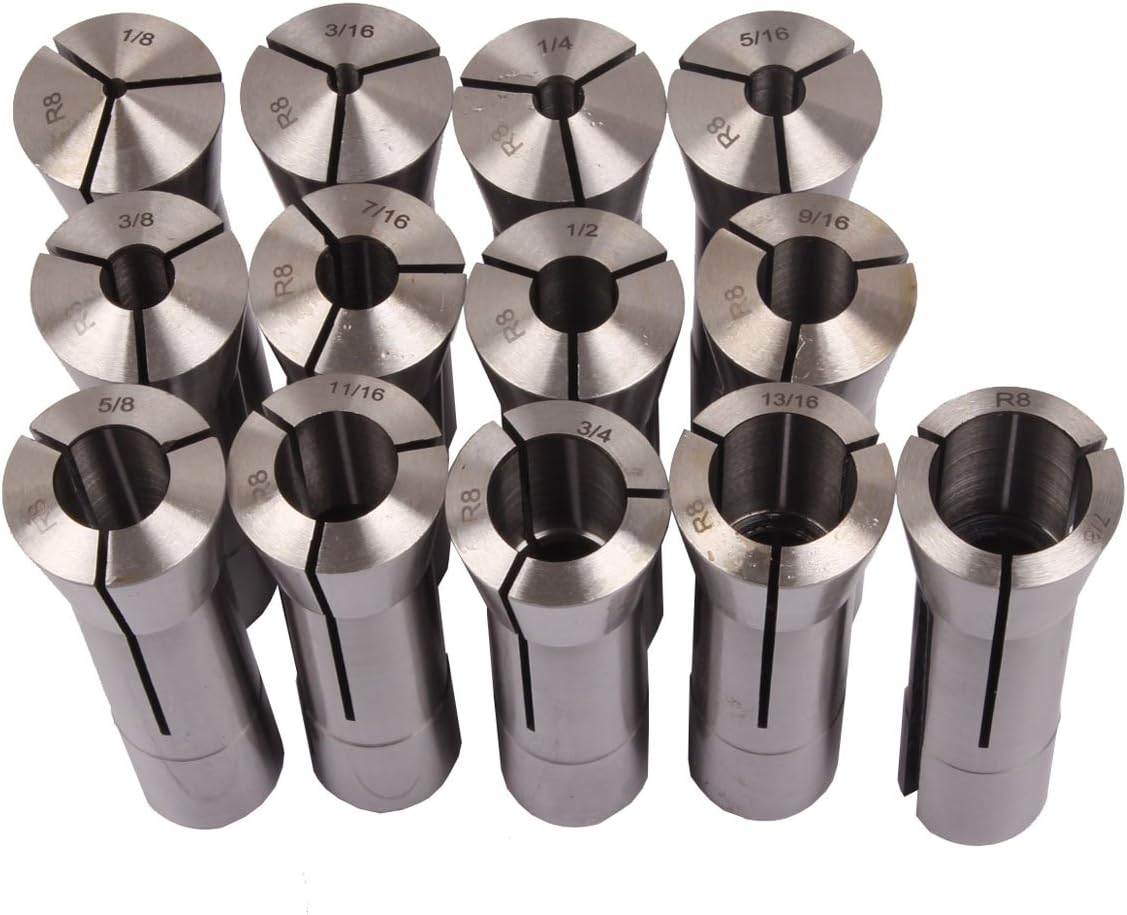 13pcs Precision R8 Collets Set 1/8 - 7/8" Mill Chuck Holder for Bridgeport .0006 Material:65Mn