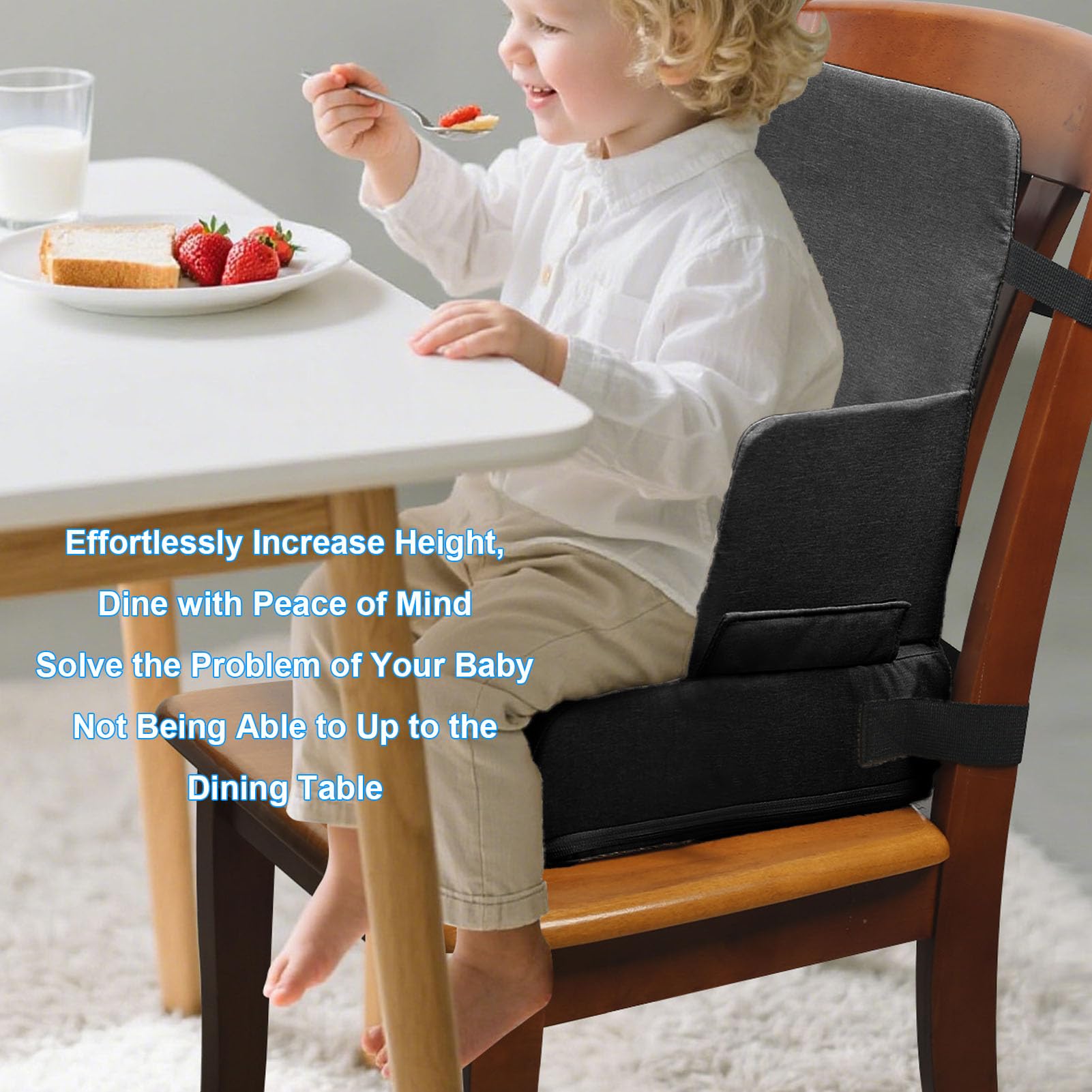 Generic Chaise Haute Pliable pour Enfant, Rehausseur, Coussin Augmentant, Chaise de Cuisine, Table à Manger, Noir
