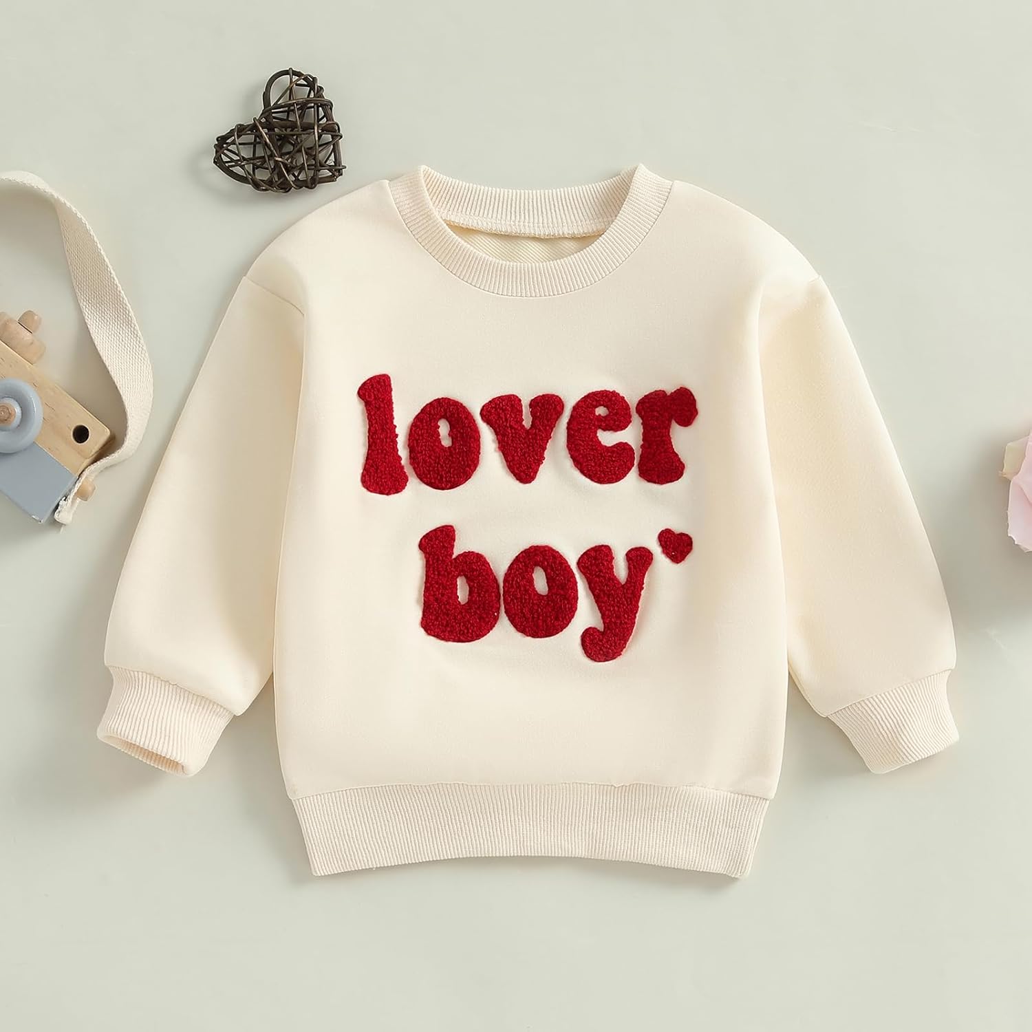 Lesimsam Toddler Baby Boy Girl Valentines Outfit Lover Boy Embroidery Sweatshirt Crewneck Long Sleeve Pullover Shirts Top - Image 2