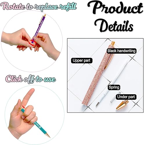 Miniatura 5 de Bolígrafos personalizados con purpurina, bolígrafos impresos personalizados a granel, bolígrafos retráctiles de tinta negra para graduación,