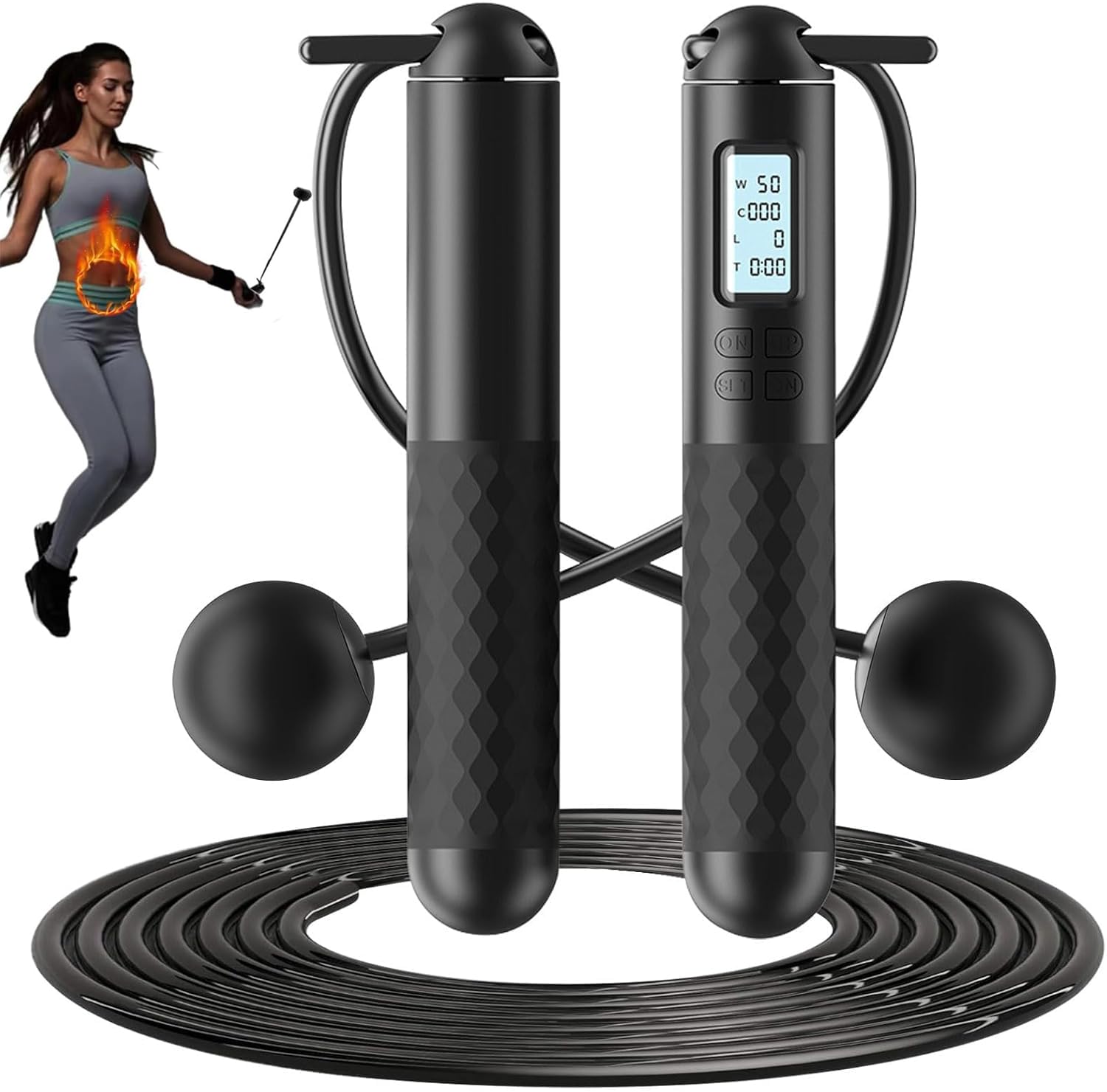 Cordless Skipping Ropes,Ropeless Skipping Ropes For Adults,Skipping Rope Without Rope,Intelligent Timed Weighted Jump Rope,Adjustable Digital Counting Cordless Weighted Jump Rope for Lose Weight
