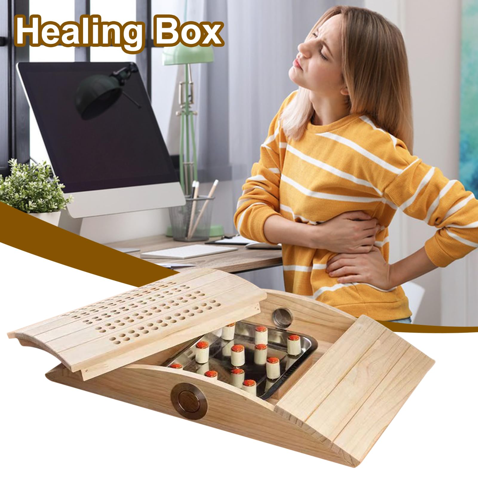 MOXA Box, MOXIBUSTION Box Pudełko na medycynę Moksibustion lędźwiowy | Drewniana etui na wóz i relaksacja na wielu otworach