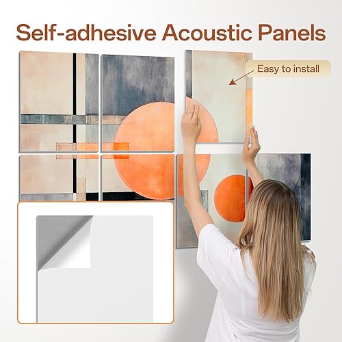 Miniatura 4 de Paneles acústicos artísticos  Paneles de pared autoadhesivos insonorizados de 48 x 32 pulgadas, paneles de pared de fibra de poliéster decorativos