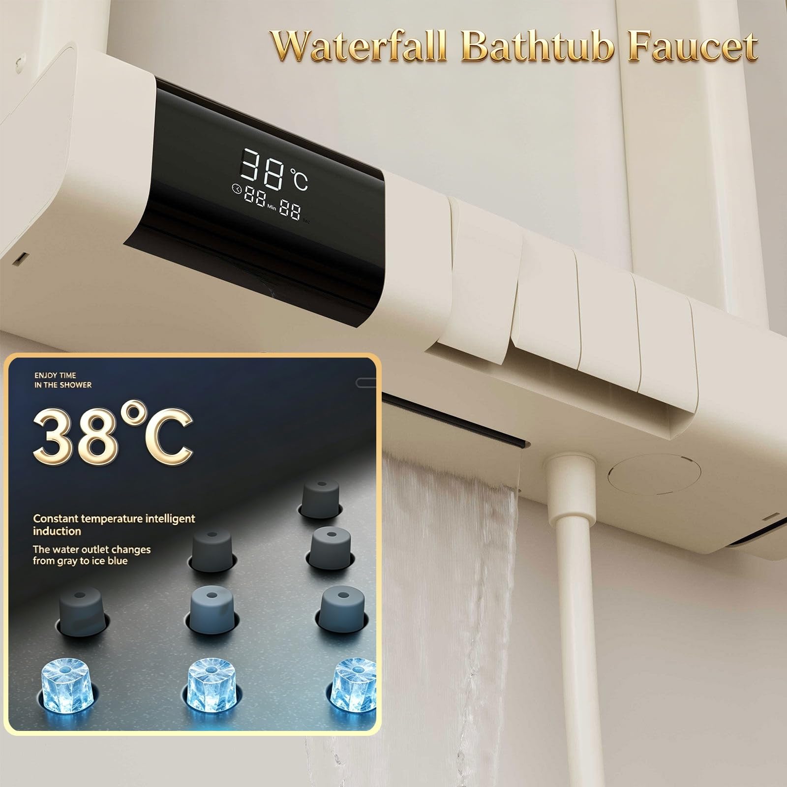 Termostatyczny system prysznicowy,Ulepszony 6-funkcyjny zestaw prysznicowy w kształcie klawiszy fortepianu,Zestawy baterii natryskowych 40 x 10cm,Cyfrowy wyświetlacz LED,4 tryby natrysku wody