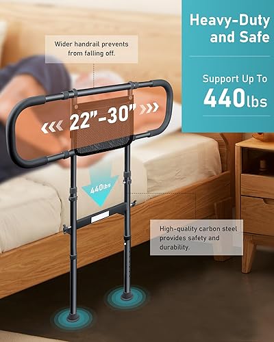 Miniatura 4 de Barandillas de cama AMOVO para adultos mayores, rieles de seguridad para cama de ancianos, rieles de protección de cama extendidos con mango, riel