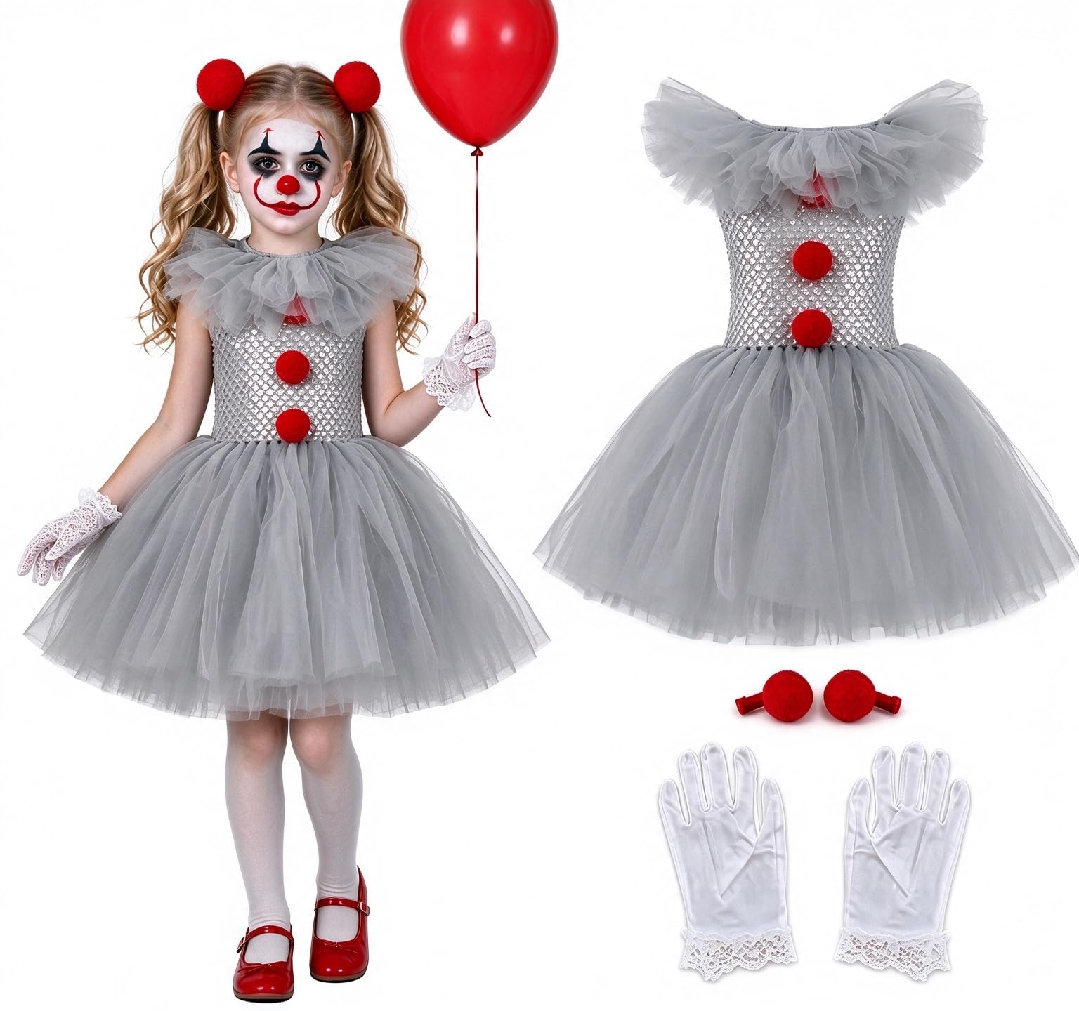 Genérico Disfraz de Halloween para niños y niñas — vestido con guantes y horquilla