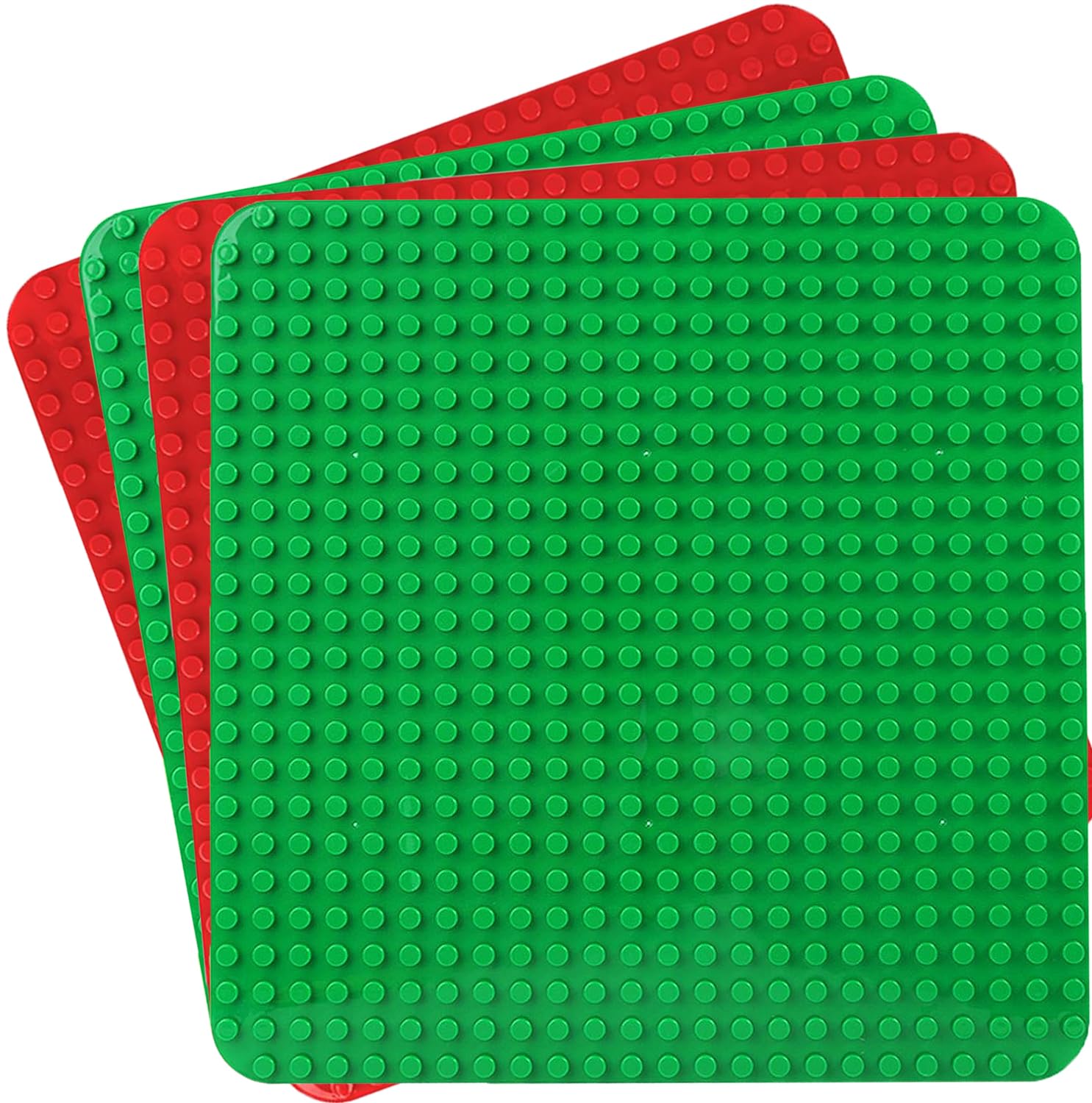 Große Bauplatte Kompatibel mit Lego Duplo Platten, Classic Grundplatte für DUPLO Sets,38 * 38cm Platten-Set für Kreatives Vorschulspielzeug,Grün, Rot(4 Stück)