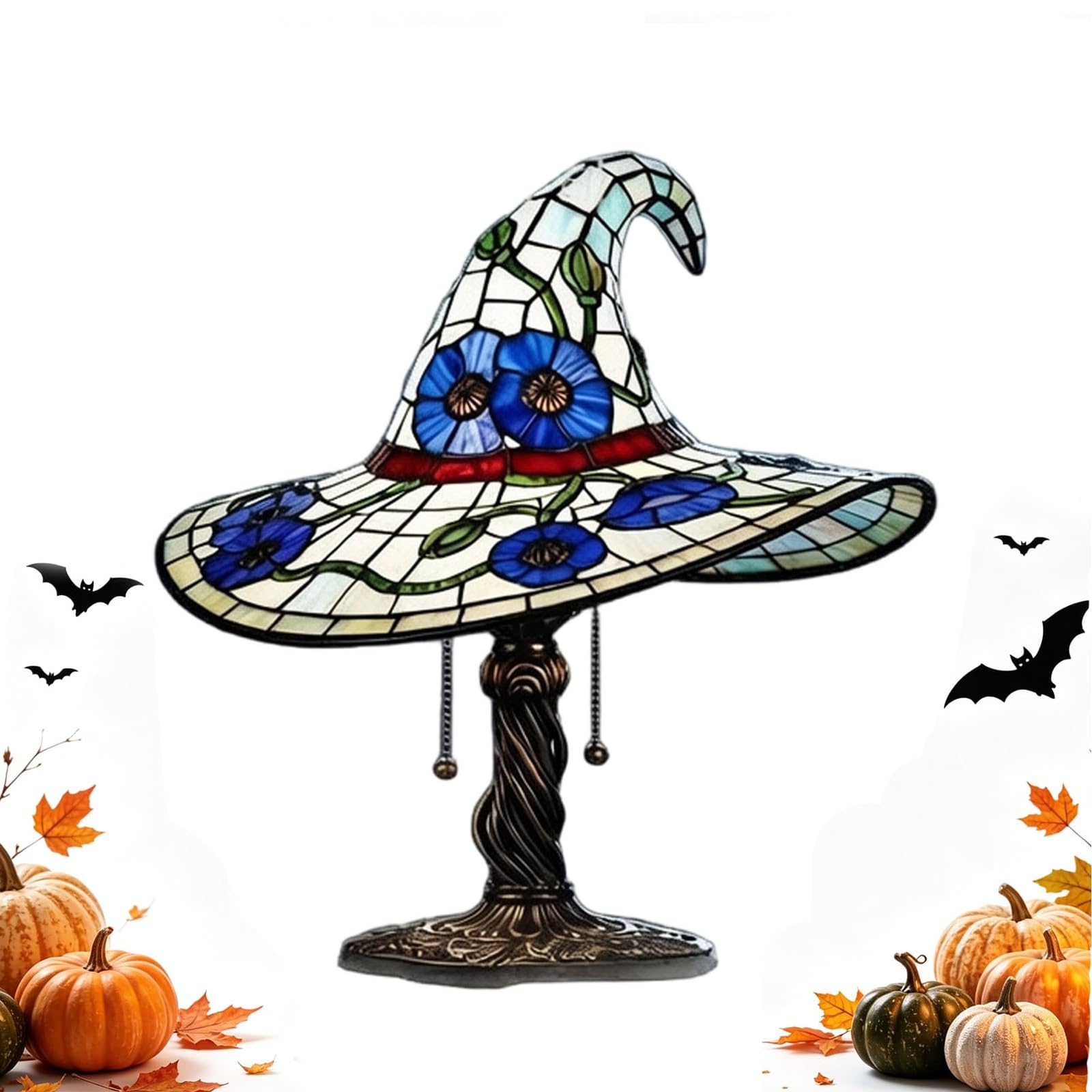 Stained Glass Halloween Pumpkin Table Lamp, Witches Hat Lamp — image 1